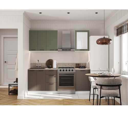 Аурелио Кухонный гарнитур прямой со стеклом 150 см Скрытые «Дорадо», белый/айриш/белый лакобель