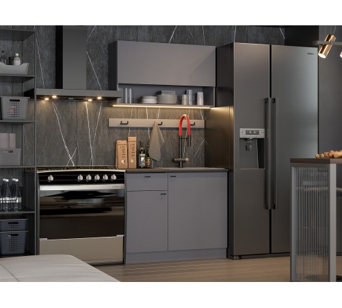 Энни Кухонный гарнитур прямой 100 см, графит серый/черный