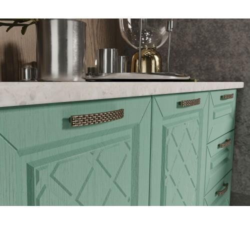 Кухонный гарнитур Агава 200 см, акация белая/мята/столешница калаката