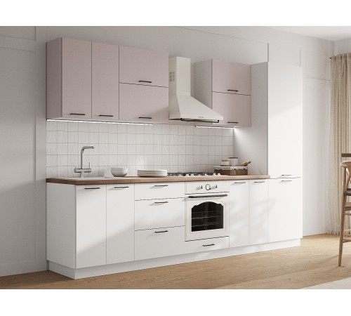 Аурелио Кухонный гарнитур прямой 300 см Скрытые «Дорадо», белый/айриш