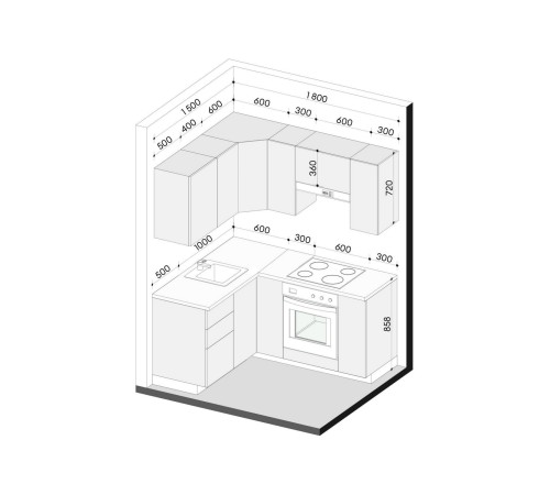 Вектор Кухонный гарнитур угловой 180х150 см, белый/бланж