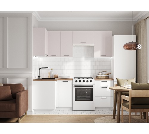 Аурелио Кухонный гарнитур угловой 210х100 см Скрытые «Дорадо», белый/айриш