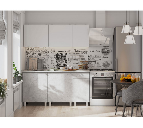 Кайган Кухонный гарнитур прямой 160 см, белый/цемент светлый/антарес