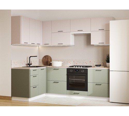 Аурелио Кухонный гарнитур угловой 240х140 см Скрытые «Дорадо», белый/айриш