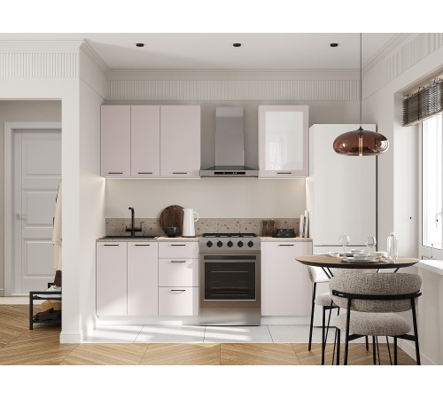 Аурелио Кухонный гарнитур прямой со стеклом 150 см Скрытые «Дорадо», белый/айриш/белый лакобель