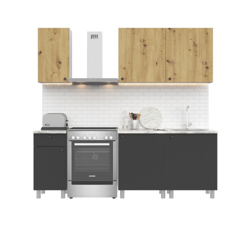 Лион Кухонный гарнитур прямой 160 см, белый/черный/артизан/белый гранит