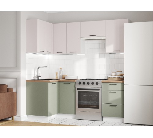 Аурелио Кухонный гарнитур угловой 210х100 см Скрытые «Дорадо», белый/айриш