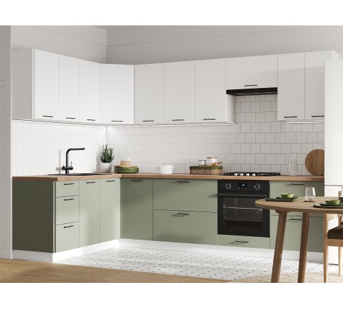 Аурелио Кухонный гарнитур угловой 300х180 см Скрытые «Дорадо», белый/айриш