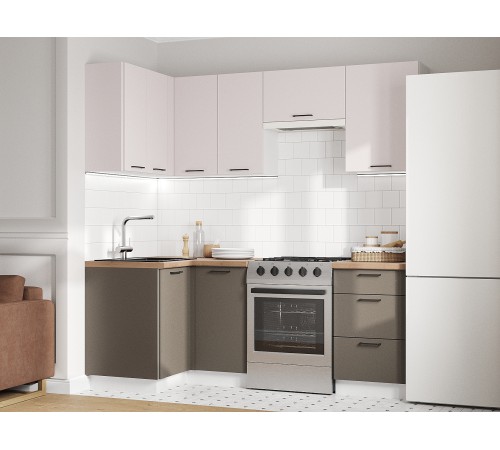 Аурелио Кухонный гарнитур угловой 210х100 см Скрытые «Дорадо», белый/айриш