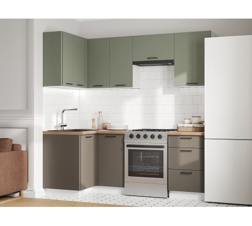 Аурелио Кухонный гарнитур угловой 210х100 см Скрытые «Дорадо», белый/айриш