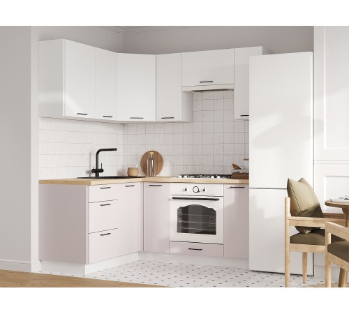 Аурелио Кухонный гарнитур угловой 180х150 см Скрытые «Дорадо», белый/айриш