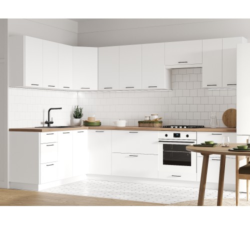 Аурелио Кухонный гарнитур угловой 300х180 см Скрытые «Дорадо», белый/айриш