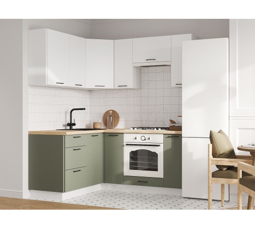 Аурелио Кухонный гарнитур угловой 180х150 см Скрытые «Дорадо», белый/айриш