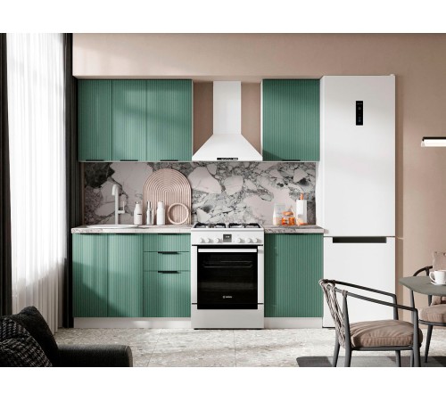 Муссон Кухонный гарнитур прямой 150 см, белый/малахит