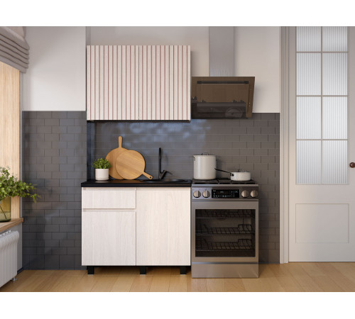 Тренд Кухонный гарнитур прямой 200 см, ясень белый/черный мрамор