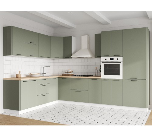 Аурелио Кухонный гарнитур угловой 320х220 см Скрытые «Дорадо», белый/айриш