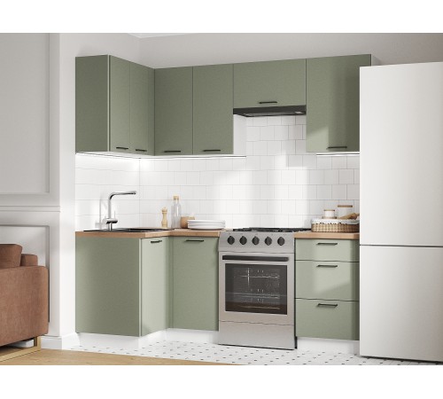 Аурелио Кухонный гарнитур угловой 210х100 см Скрытые «Дорадо», белый/айриш