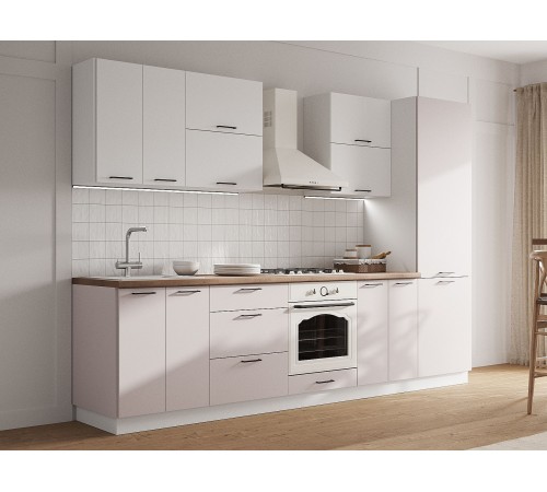 Аурелио Кухонный гарнитур прямой 300 см Скрытые «Дорадо», белый/айриш