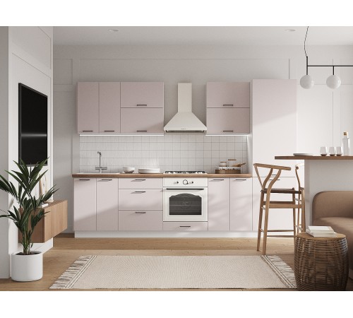 Аурелио Кухонный гарнитур прямой 300 см Скрытые «Дорадо», белый/айриш