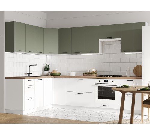 Аурелио Кухонный гарнитур угловой 300х180 см Скрытые «Дорадо», белый/айриш