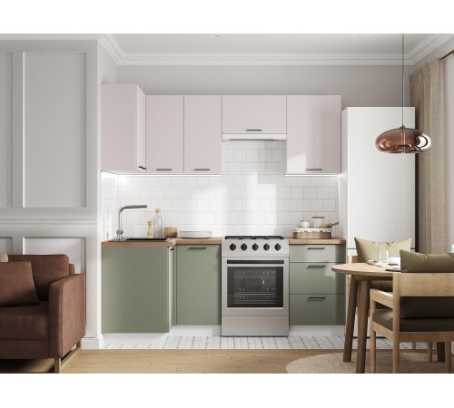 Аурелио Кухонный гарнитур угловой 210х100 см Скрытые «Дорадо», белый/айриш