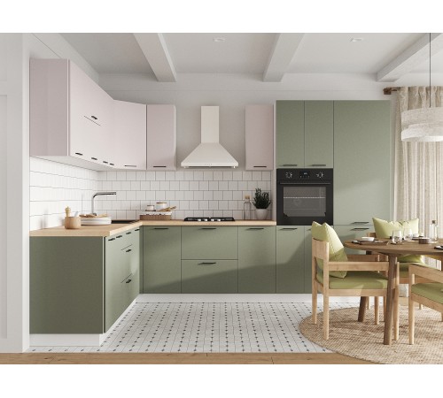 Аурелио Кухонный гарнитур угловой 320х220 см Скрытые «Дорадо», белый/айриш