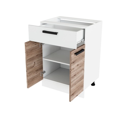 Эра Кухонный гарнитур прямой 160 см, белый шагрень/дуб горный/стекло