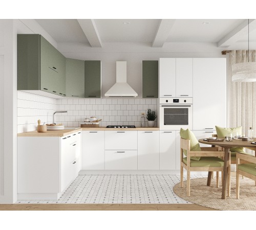 Аурелио Кухонный гарнитур угловой 320х220 см Скрытые «Дорадо», белый/айриш