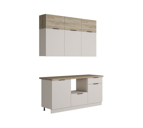 Бохо Кухонный гарнитур прямой 180 см, кашемир/дуб Крафт серый/дуб Кера