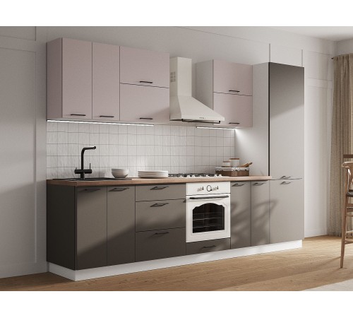 Аурелио Кухонный гарнитур прямой 300 см Скрытые «Дорадо», белый/айриш