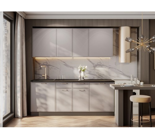 Адель Кухонный гарнитур прямой 200 см, белый/нео, столешница черная