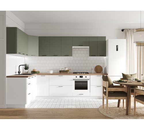 Аурелио Кухонный гарнитур угловой 300х180 см Скрытые «Дорадо», белый/айриш