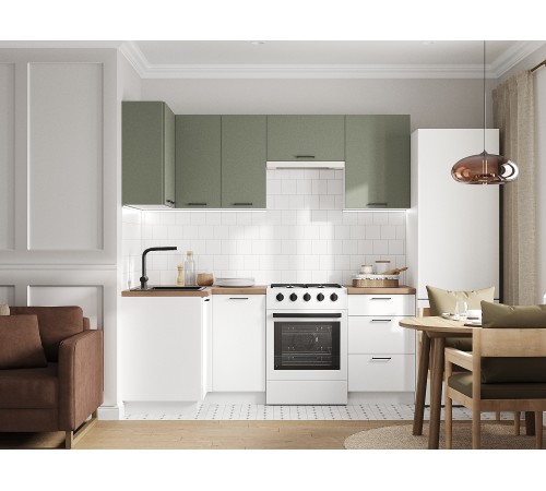 Аурелио Кухонный гарнитур угловой 210х100 см Скрытые «Дорадо», белый/айриш