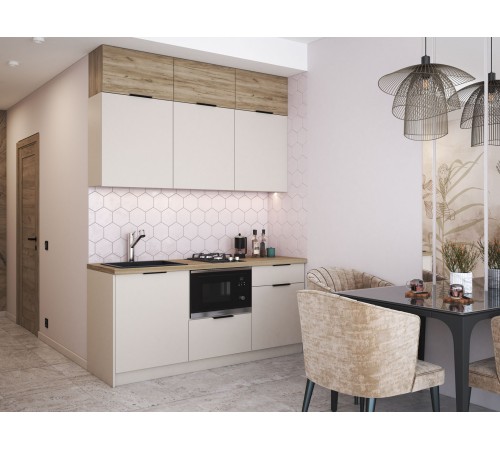 Бохо Кухонный гарнитур прямой 180 см, кашемир/дуб Крафт серый/дуб Кера