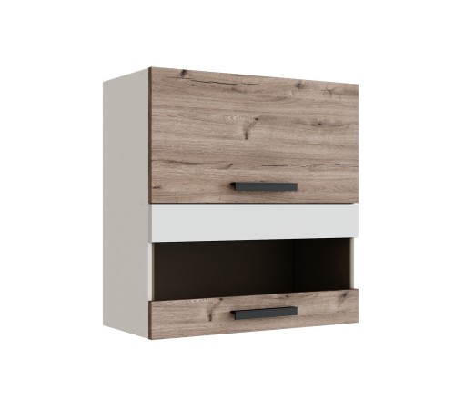 Эра Кухонный гарнитур прямой 160 см, белый шагрень/дуб горный/стекло