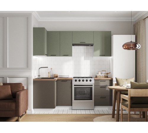 Аурелио Кухонный гарнитур угловой 210х100 см Скрытые «Дорадо», белый/айриш