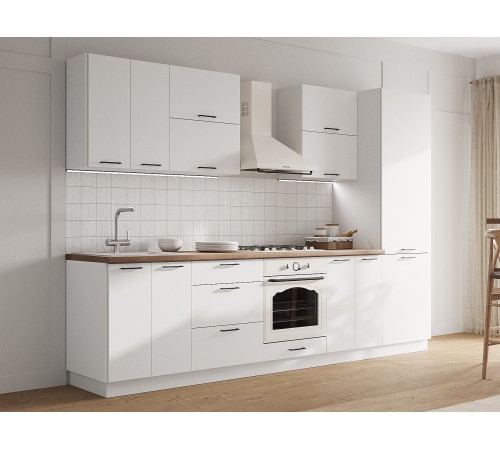 Аурелио Кухонный гарнитур прямой 300 см Скрытые «Дорадо», белый/айриш