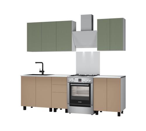 Шарли Кухонный гарнитур прямой 180 см, белый/эвкалипт софт/мокко/столешница Антарес