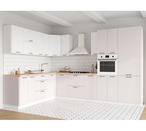 Аурелио Кухонный гарнитур угловой 320х220 см Скрытые «Дорадо», белый/айриш