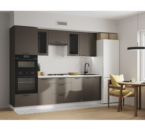 Аурелио Кухонный гарнитур прямой со стеклом 260 см Скрытые «Дорадо», белый/айриш/белый лакобель