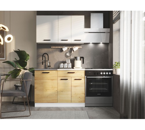 Кухня Хозяюшка 1,1 м, белый гладкий/дуб вотан/столешница калаката