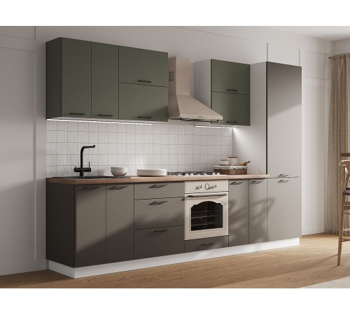 Аурелио Кухонный гарнитур прямой 300 см Скрытые «Дорадо», белый/айриш