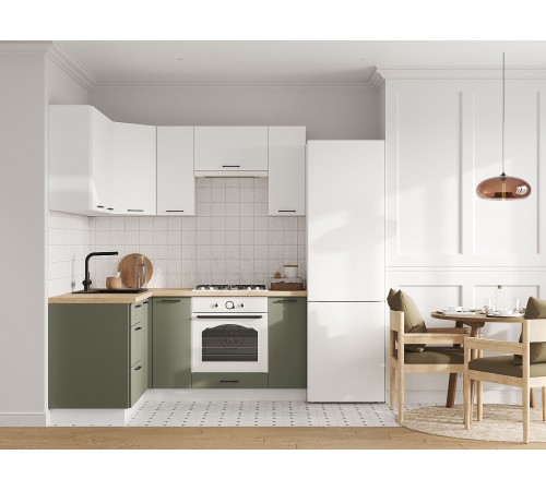 Аурелио Кухонный гарнитур угловой 180х150 см Скрытые «Дорадо», белый/айриш