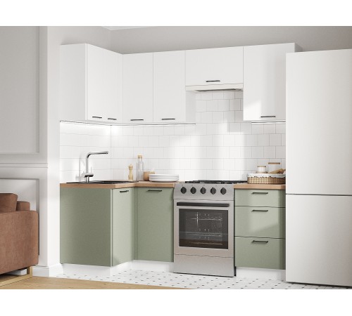 Аурелио Кухонный гарнитур угловой 210х100 см Скрытые «Дорадо», белый/айриш