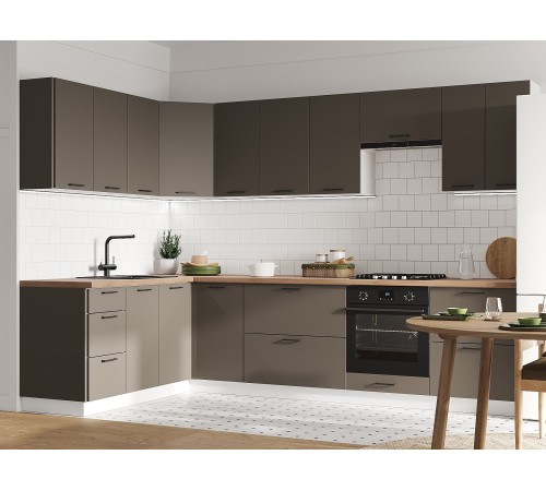 Аурелио Кухонный гарнитур угловой 300х180 см Скрытые «Дорадо», белый/айриш