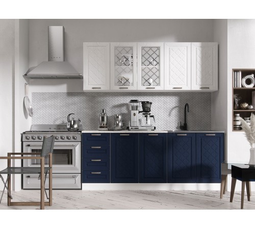 Кухонный гарнитур Агава 200 см, акация белая/сапфир/столешница калаката