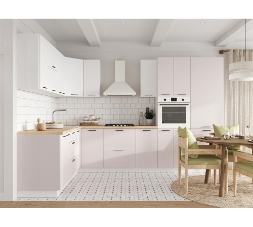 Аурелио Кухонный гарнитур угловой 320х220 см Скрытые «Дорадо», белый/айриш