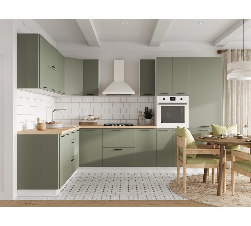 Аурелио Кухонный гарнитур угловой 320х220 см Скрытые «Дорадо», белый/айриш