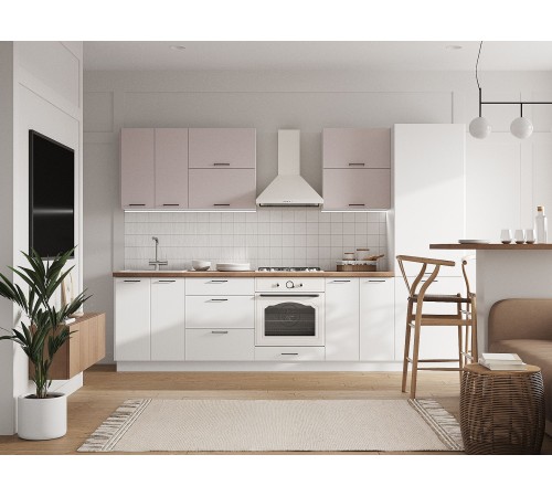 Аурелио Кухонный гарнитур прямой 300 см Скрытые «Дорадо», белый/айриш