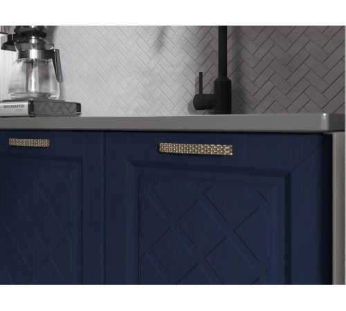 Кухонный гарнитур Агава 200 см, акация белая/сапфир/столешница калаката